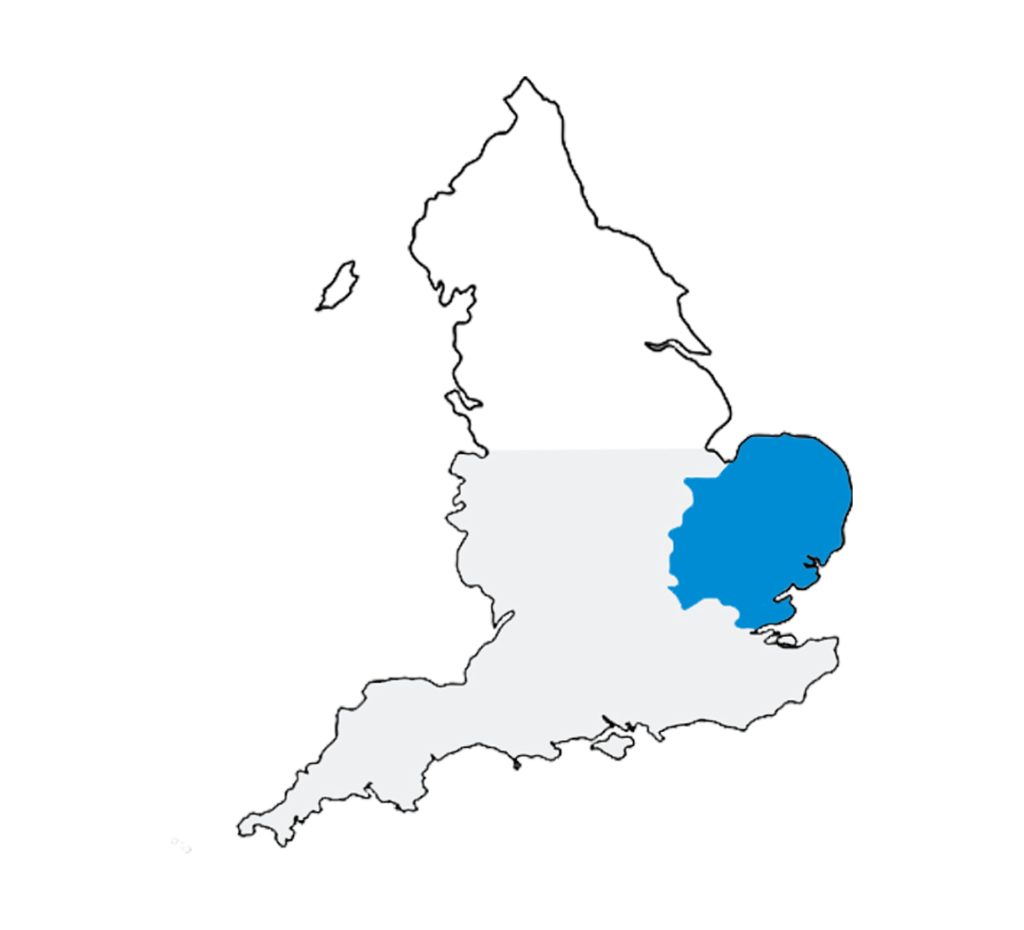 Map of East Anglia region